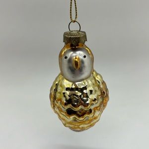 Vintage Gold Handblown Glass Owl Christmas Ornament